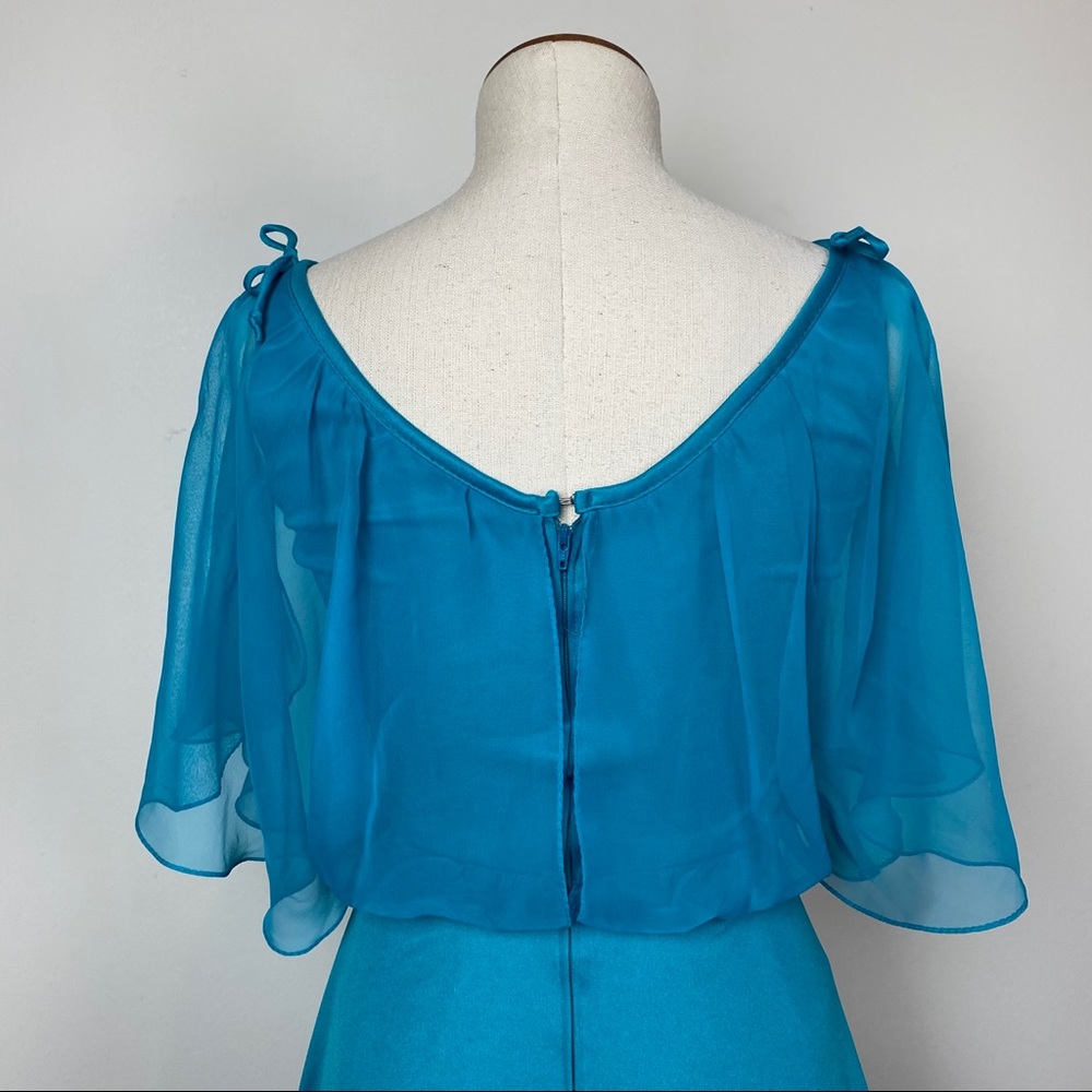 Vintage 70s Cerulean Flutter Sleeve Dress - Picture 7 of 8